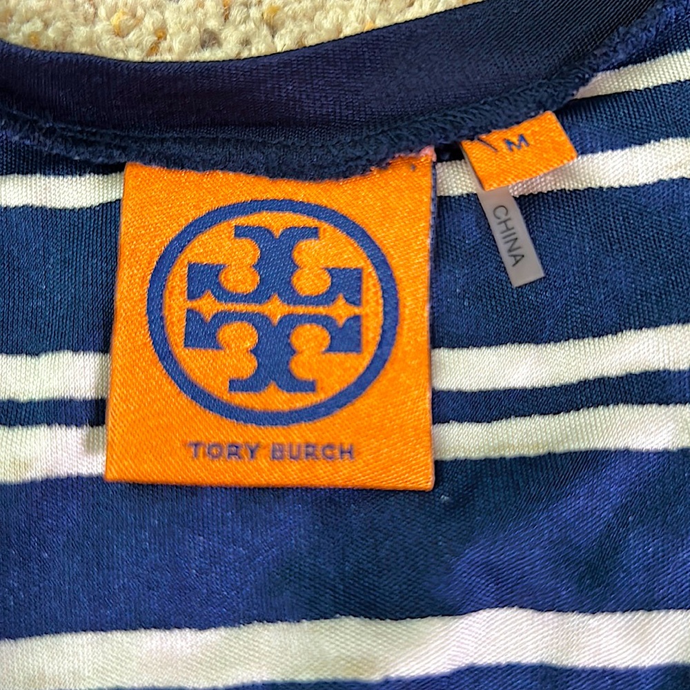 Tory Burch Luxurious 💯% Silk Long Navy/Cream Striped Maxi Dress **Size M** - Picture 5 of 5